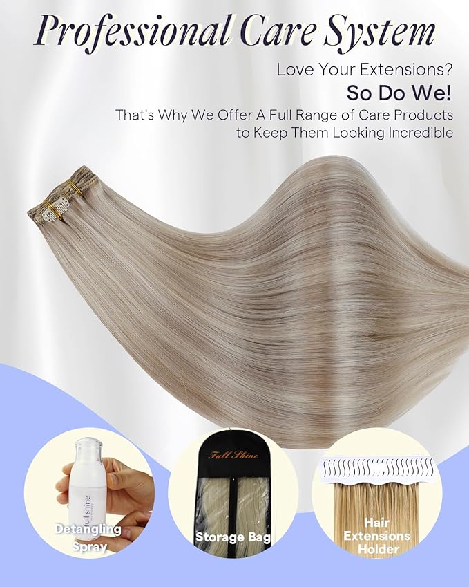 Full Shine Clip in Extensions Ash Blonde Highlighted Bleach Blonde Remy Clip in Hair Extensions for Volume Thick Real Human Hair 135 G 18 Inch 7 Pcs