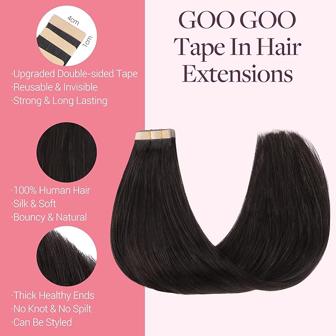 GOO GOO Tape in Hair Extensions Human Hair, 2 Dark Brown, 12inch 40g 20pcs, Skin Weft Seamless Invisible, Silky Straight with Thick Ends, Remy Human Hair