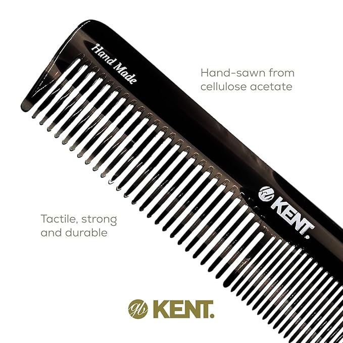 Kent 16T G Black Graphite Fine and Wide Tooth for Daily Grooming, Handmade Styling Comb for All Hair Types, Wet or Dry Hair Detangling Comb for Men and Women, Saw Cut Hand Polished, Made in England
