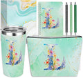 Personalized Gifts Monogrammed Birthday Gifts for Women, Mama New Mom Thanksgiving Wedding Christmas Initial 20 oz Tumbler, Makeup Bag Cup Pens Journal Notebook 6 Set, (Aesthetic Green Flower L)