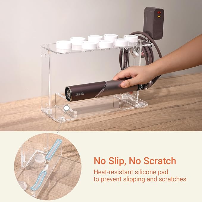 Hair Tool Holder for Dyson Airwrap, Acrylic Double-Layer Storage Holder, Hair dryer Stand Wall Mounted or Desktop, Shark Hair Dryer Holder for Dyson & Shark Attachments, Transparent