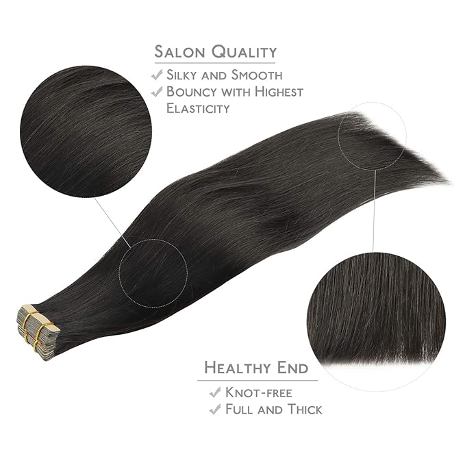 WENNALIFE Tape in Hair Extensions Human Hair, 20pcs 50g 18 inch Natural Black Remy Hair Extensions Straight Human Hair Tape in Extensions Skin Weft Tape Extensions Human Hair