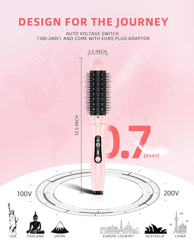 DORISILK Infrared Thermal Hair Brush for Sleek, Shiny Hair，1.5inch Heated Round Volumizer Faster Blowout, 5-Temp，Heated Round Brush for Curling and Straightening，Dual Voltage for Travel Using