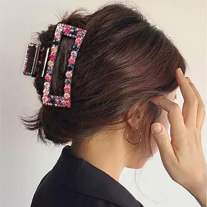 Crystal Rhinestone Hair Clips for Women, Vintage Acrylic Large Bling Jaw Clamps Luxury Elegant Plastic Hair Claw Clip with Strong Hold for Thin Thick Hair Fashion Wedding Party Accessories（2 Pack）