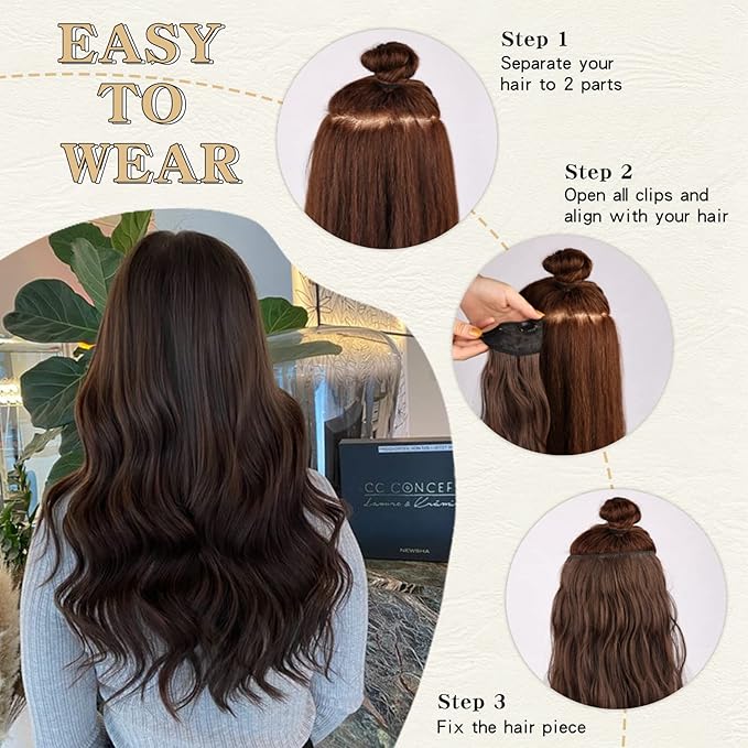 Clip in Hair Extensions, 20 Inch Caramel Brown Mixed Honey Blonde Hair Extensions for Women 4PCS Long Wavy