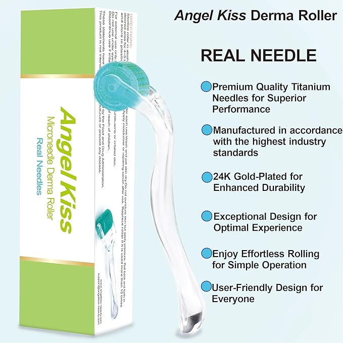 Derma Roller REAL NEEDLE Advanced 5 - Angel Kiss 0.30mm Titanium Microneedling Roller for Face, Body, Beard, Scalp, Skin Care - 0.18mm Ultrafine 192 Micro Needles Dermal Tool for Women Men