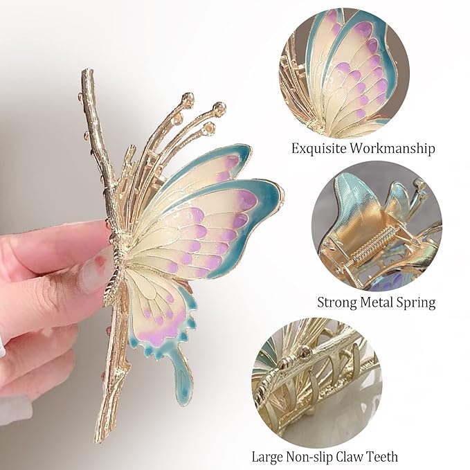 6 Pcs Hair Claw Clips for Women, Large Strong Metal Butterfly Hair Clips Flower Hair Clips for Women Thick Hair