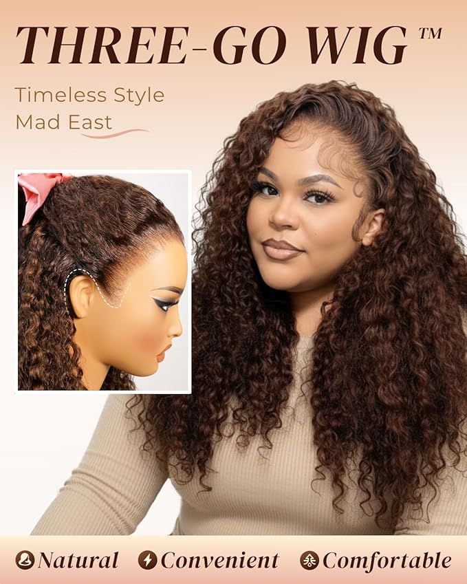Arabella 13x6 Chocolate Brown Wigs Human Hair Deep Wave Lace Front Wigs Human Hair 4# Brown Deep Curly HD Lace Frontal Wigs for Women Pre Plucked with Natural Hairline 20 Inch