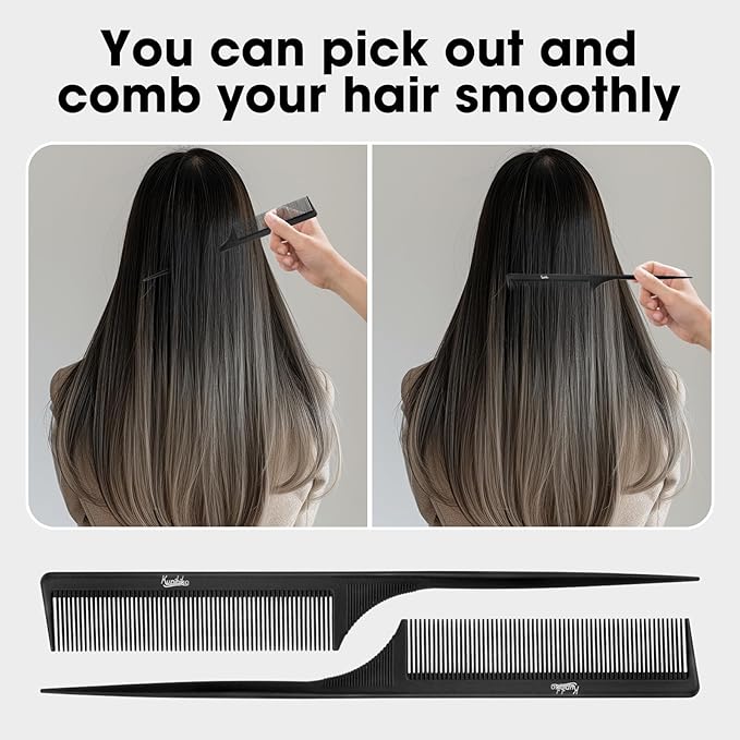 Rat Tail Comb 2-in-1 Rat Tail Comb for Women - Fine Tooth Parting Tip, Carbon Fiber Root Teasing, Anti-Static - Hair Combs for Styling(White, Black)