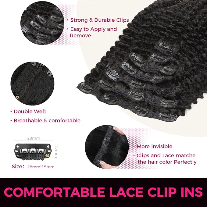 Lashey Clip in Hair Extensions Real Human Hair 120g 7pcs Natual Black Kinky Curly 20 Inch Remy Human Hair for Black Women