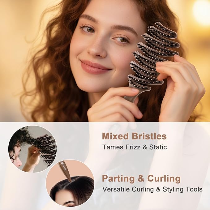 Hair Brush, For All Hair Types, Detangler Hairbrush, Durable Boar Bristle Brush, Vented Design, Massage The Scalp, Curved Paddle Elevates Your Experience