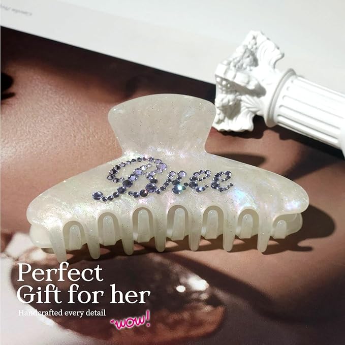 Personalized Colorful Name Hair Claw Clips for Women,Custom Hair Clips with Diamond,Cute Hair Accessories 4",Handmade Rhinestones Hair Clamp Gifts for Mom,Bride,Wife,Bridesmaid,Couples（Flash White）