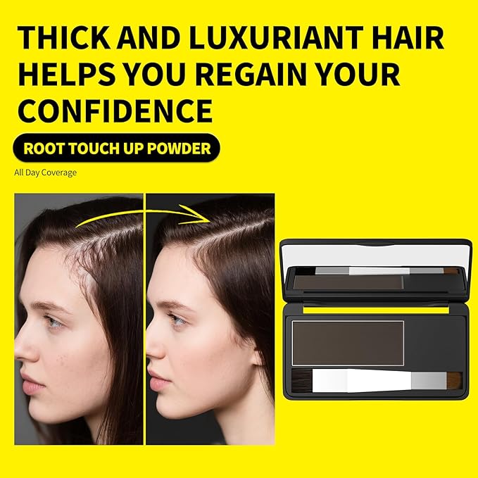 SEVICH Root Touch Up Hair Color Powder with Mirror & Brush – Instant Gray Hair Cover Up, Waterproof Sweatproof Formula, Natural Finish for Hairline & Bald Spot, 48H Long Lasting, Dark Brown
