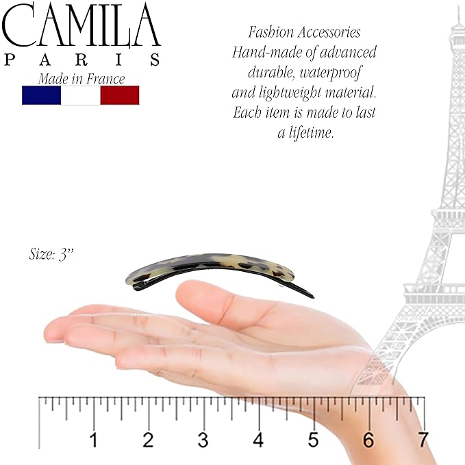 Camila Paris CP3360 French Hair Barrette Clip for Girls, Handmade, White Tokyo, Metal-Free Closure Strong Hold Grip Hair Clips for Women, No Slip Durable Styling Girls Hair Accessories, Made in France