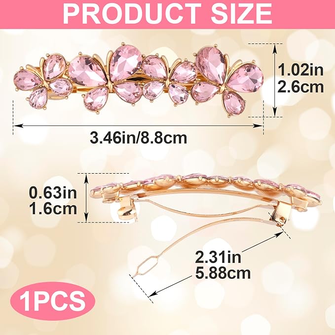 Joez Wonderful Rhinestone Hair Clips, Bridal Hair Accessories for Women, Sparkly Crystal Hair Pins, Fancy Hair Barrettes for Wedding, Bride, Long Hair (Pink Butterfly, 1 Pcs)