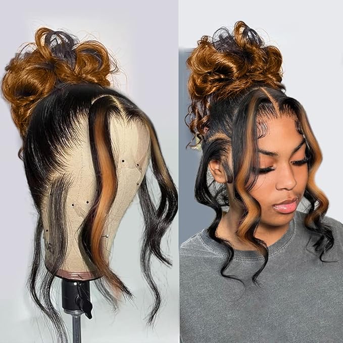 200% Density Full 360 Lace Front Wigs Human Hair For Women Ombre Lace Front Wig Human Hairs Glueless Wigs 1b30 Body Wave Lace Front Wigs Humans Hair Highlight Ombre Wigs(28 Inch)