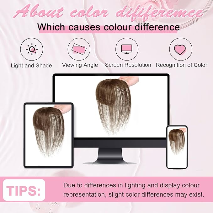 Hair Toppers for Women Real Human Hair Clip in Bangs 360° Cover Remy Human Hair Topper with Bangs for Thinning Realistic Scalp Upgrade Swiss Lace Base Hairpieces Cover Gray Hairy Roots Caramel Brown