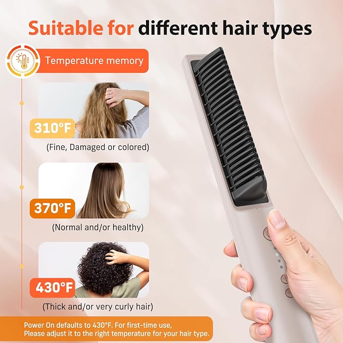 Quico Hair Straightener Brush, Ionic Straightening Brush for Women, Ceramic Travel Hair Straightener Comb, Electric Hot Comb Flat Iron, 100-240V Dual Voltage, Auto Temp Lock & Auto-Off Function, Pink
