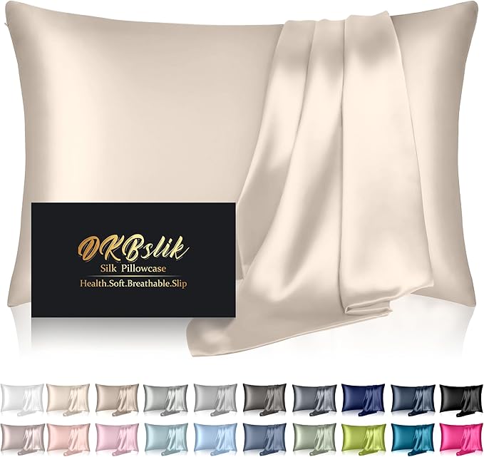 Silk Pillowcase for Hair and Skin, Mulberry Silk Pillow Cases Queen Size, Anti Acne Cooling Beauty Sleep Both Sides Natural Silk Satin Pillowcases with Hidden Zipper, Gifts for Women Men, Beige