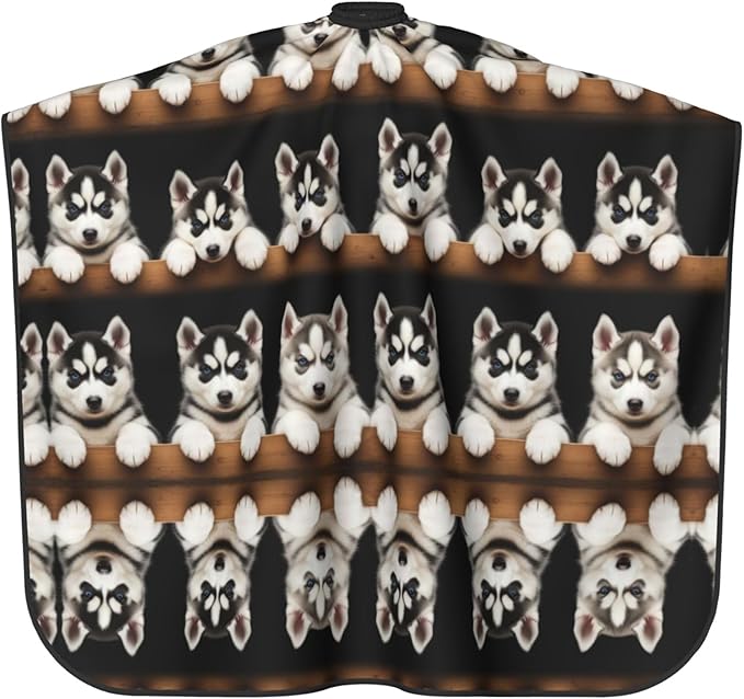 Large Long Hair Cutting Cape, Salon Apron Cute Siberian Husky Puppy Art Haircuting Salon Cape Gown for Hair Cutting Styling
