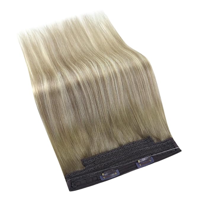 YoungSee 130G Wire Human Hair Extensions Ombre Invisible Wire Hair Extensions Balayage Ash Blonde Ombre Platinum Blonde Fish Line Hair Extension Human Hair 20In
