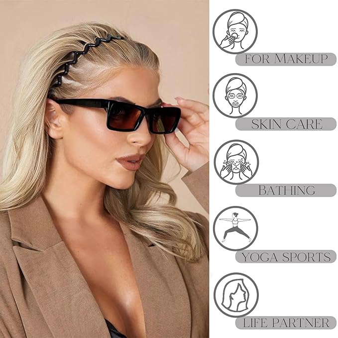 6 PCS Zig Zag Headbands Plastic Wavy Hair Head Band Comb with Teeth Hoop Accessories for Women Men Girls, Classic Black&Retro Leopard