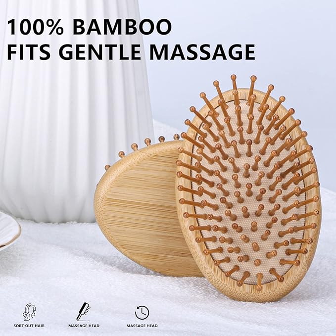 Bamboo Hair Brush(No handle), Massaging Scalp, Detangling Brush for Hair Growth for Women, Men &Kids, Eco-friendly Natural Wooden for All Hair Types