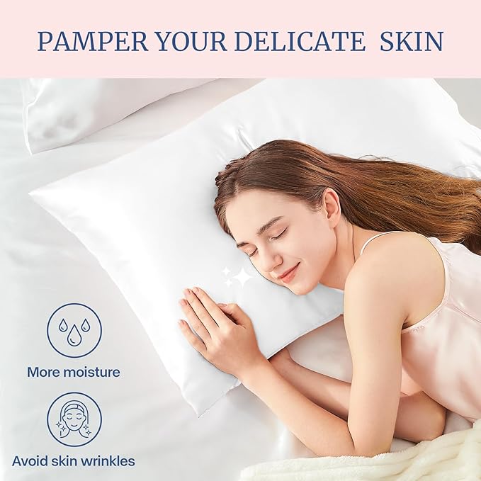 BEDELITE Satin Pillowcase for Hair and Skin, Super Soft Similar to Silk Pillow Cases 4 Pack with Envelope Closure, Cooling Pillowcases for Women Men (20"x30" Queen Size, White)