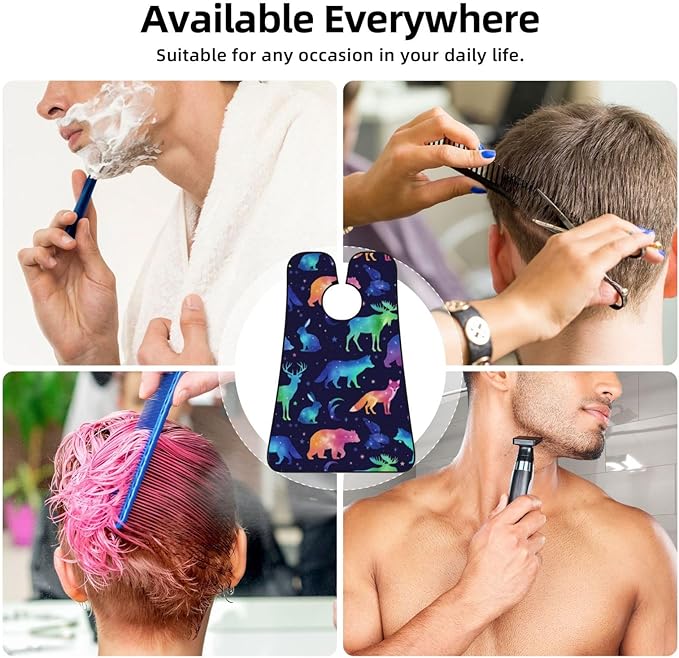 Waterproof Beard Trimming Bib, Non-Stick Hair Catcher for Men Shaving, Grooming Apron for Husband Dad, Space Galaxy Deer Bear Moose Fox Wolf Wild Animals Shave Bib