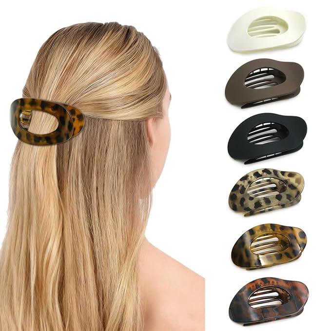Flat Hair Clips for Women - 6Pack Matte Lay Flat Claw Clips, Non-Slip Strong Hold Duckbill Clips for Thick/Thin Hair, Neutral Color Hair Accessories for Daily Styling