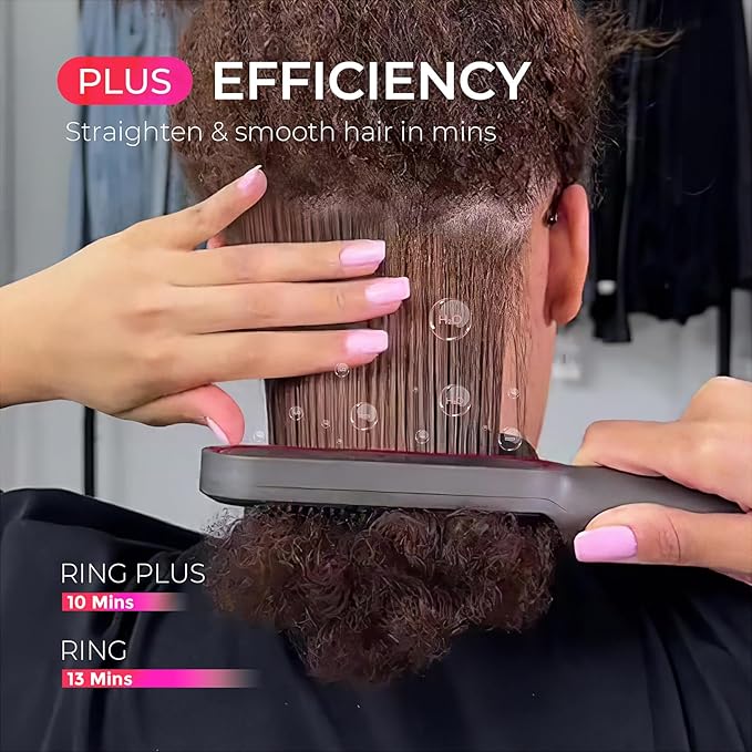 TYMO Ring Plus Ionic Hair Straightener Brush - Straightening Comb with Negative Ions for Women, Titanium Coating, 9 Temp Settings & LED Display, Dual Voltage, Professional Styling Tools