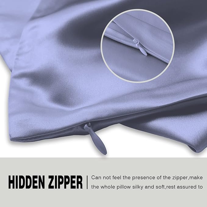 Silk Body Pillowcase Mulberry Silk Pillow Cases with Zipper Soft Breathable Smooth Cooling 20x54 inches Pillowcase for Sleep (Grayish Blue,20"X 54",1Pcs)