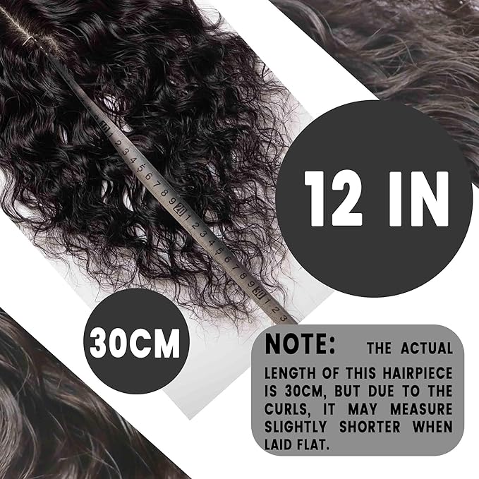 Real Human Hair Topper for Thinning Hair Women Clip in Straight Hairpiece Silk Base Natural Black 12 in