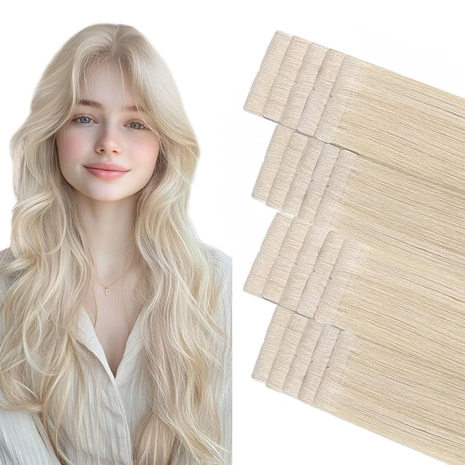 COOKAYU Invisible Tape in Hair Extensions, Platinum Blonde 40g 20pcs 18Inch Seamless Human Hair Extensions Straight Invisi Edge Tape ins