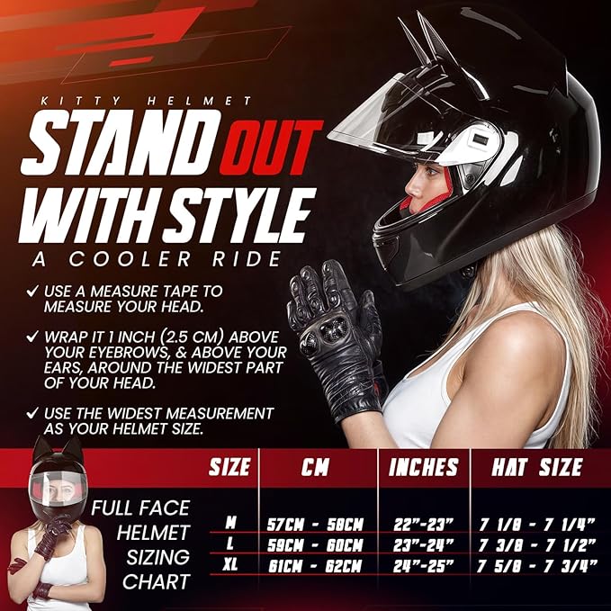 Custom Kitty Cat Ear Automotive Motorcycle Biker Helmet with Bluetooth | for Moped | Bike | Vespa | Scooter | ATV | Quad | Dirtbike | DOT FMVSS218 Approved and Certified