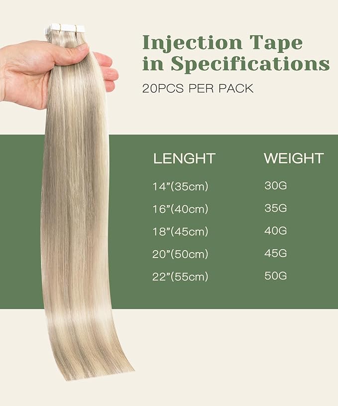 SURNEL Injected Seamless Tape in Hair Extensions Real Human Hair 22 Inch #18P60 Ash Blonde with Platinum Blonde Invisible Tape in Extensions 20 Pcs 50g(#18P60,22)