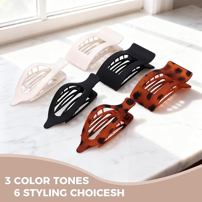 6 Pack Flat Hair Clips for Women Girls, French Flat Claw Clips for Think Hair Thin Hair with Strong Hold, Non-Slip, Matte Classic Barrettes for All Hair Styling