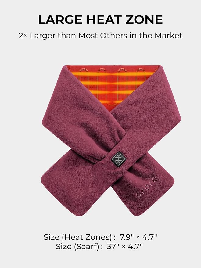 ORORO Heated Scarf, Up to 12 Hours of Warmth, Heated Neck Warmer with Rechargeable Battery