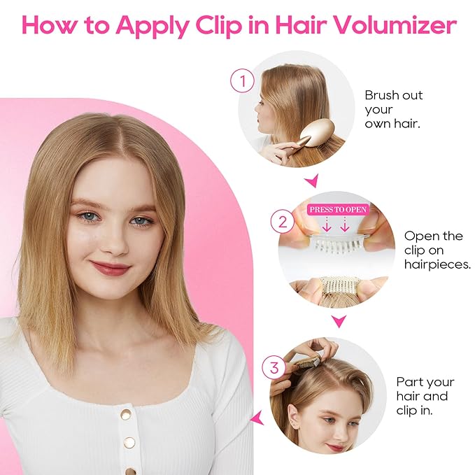 REECHO Clip in Hair Volumizer, 2PCS 6 inch Short Thick Clip in Hairpieces Adding Extra Volume Hair Extensions for Women (Light Brown with Blonde Highlights)