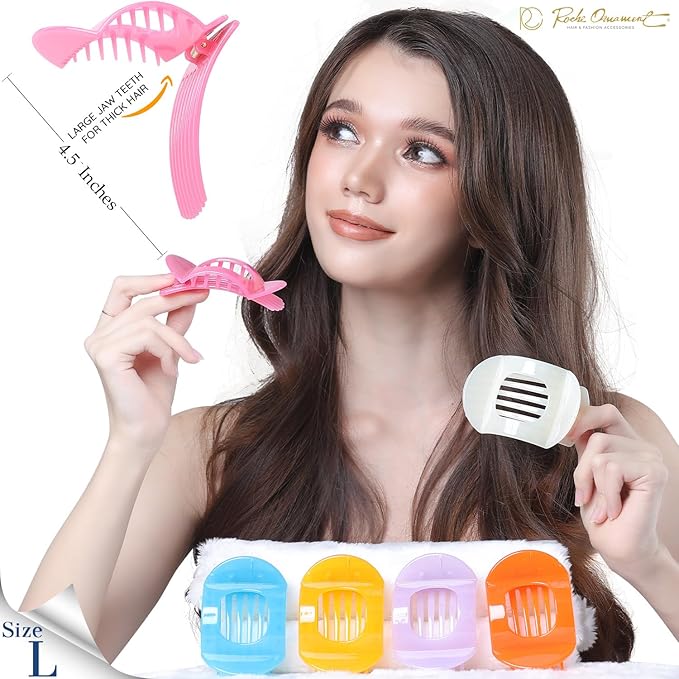 RC ROCHE 6 Pcs Flat Claw Hair Clips for Women Thick Hair French Round Duckbill Square Secure Strong Hold Grip Clamps Barrettes Curved No Slip No Crease Styling Cute Extra Jumbo XL, Large Jelly Candy