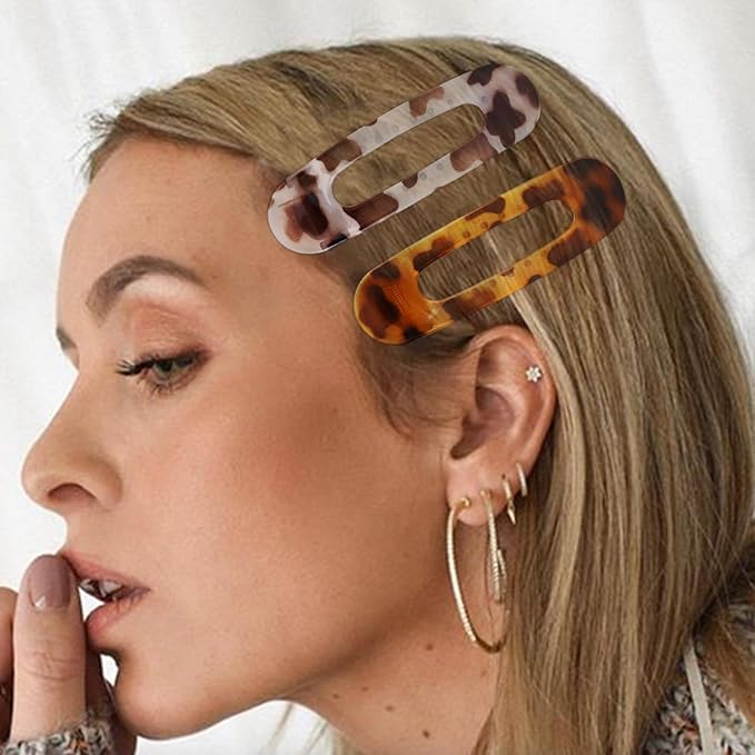 Velscrun Flat Hair Clips for Women Girls, 2 Styles 8 Pcs Lay Flat Claw Clips, Strong Hold French Duck Billed Large Side Hair Jaw Clip for All Hair Types, Fashion Trendy Hair Accessories Leopard