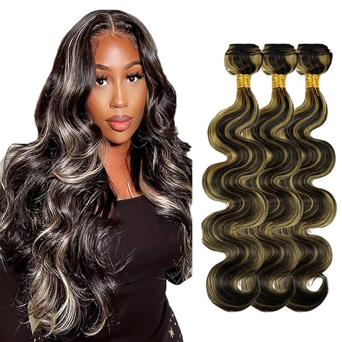 Highlight Blonde Bundles Human Hair 1B27 Body Wave Bundle Niegmeag Peruvian Virgin Remy Hair 3 Bundles 30 30 30 Inch 2 Tone Black and Blonde Body Wave Bundle