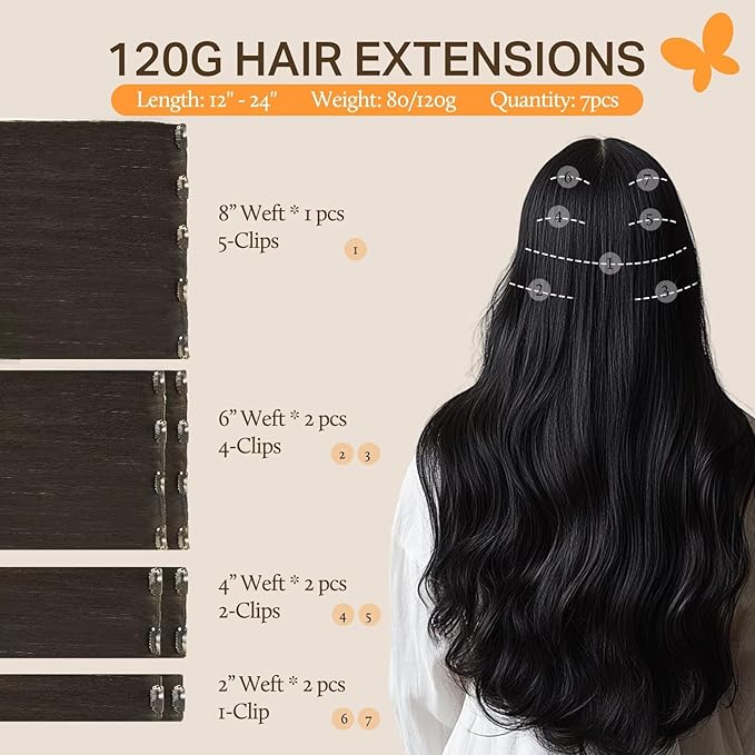 DOORES Clip in Hair Extensions Human Hair Extensions, Mocha Brown 16 Inch 7pcs 120g, Real Hair Extensions Remy Natural Human Hair Extensions Silky Straight Thick Hair