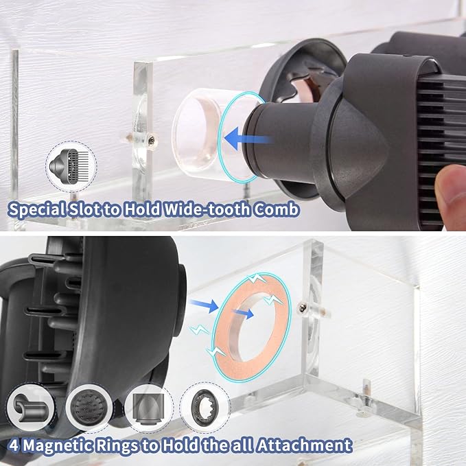 Wall Mount Holder Compatible with Dyson Airwrap Styler Supersonic Hair Dryer, Organizer for Storage Attachments, Rack with Hooks for Accessories Nozzles Barrels Brushes