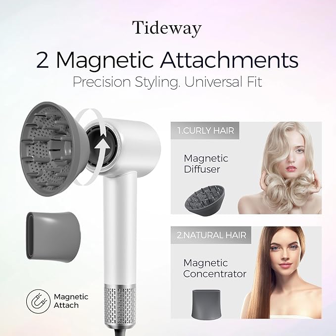 Tideway Hair Dryer, Blow Dryer with Diffuser High-Speed Plasma Ionic Low Noise for Fast Drying, Travel Hair Dryer for Women and Man, Curly/Wavy & Long/Thick Color-Treated Hair H11