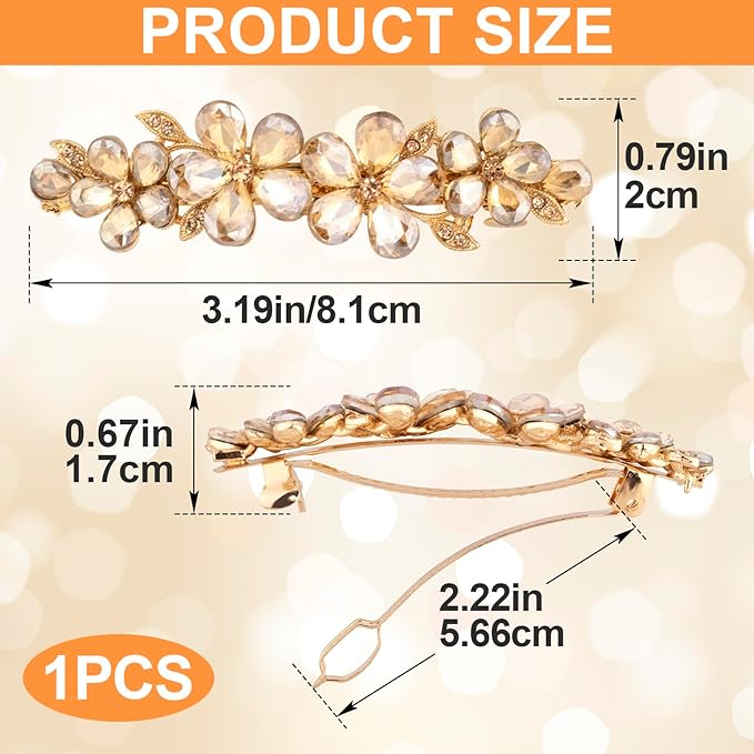Joez Wonderful Rhinestone Hair Clips, Bridal Hair Accessories for Women, Sparkly Crystal Hair Pins, Fancy Hair Barrettes for Wedding, Bride, Long Hair (Champagne Flower, 1 Pcs)