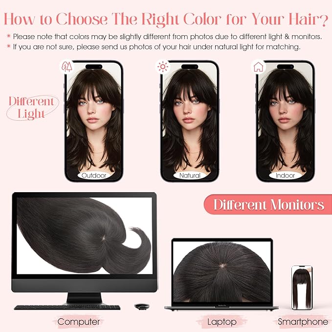 Hairro Mono Hair Toppers with Bangs, 3.4" x 3.4" Mono Base 100% Real Human Hairpieces for Women, 150% Density Clips In Topper for Greyish Thinning Hair, 20 Inch Blondish Brown
