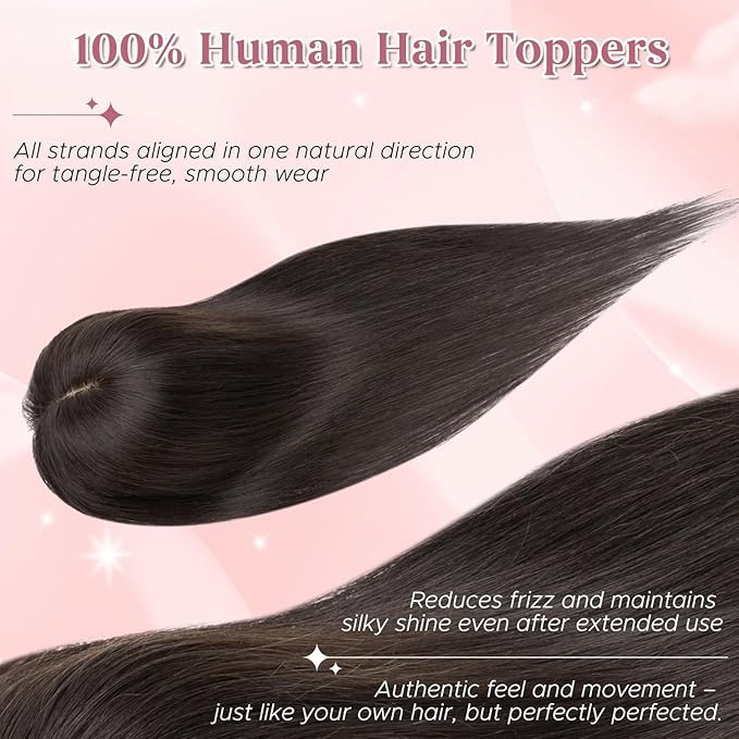 Real Human Hair Toppers for Women 3.54"*4.72" Silky Base 150% Density With Bangs Adjustable Parting Clip-In Topper Hairpieces for Women with Thinning Hair 10 Inches Natural Black