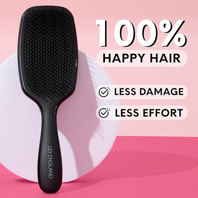 Lily England Curly Hair Brush - Pain-Free Detangling & Styling Brush With Flexible Bristles for Wet & Dry Hair - Easy to Hold for 3c to 4c Hair, Black