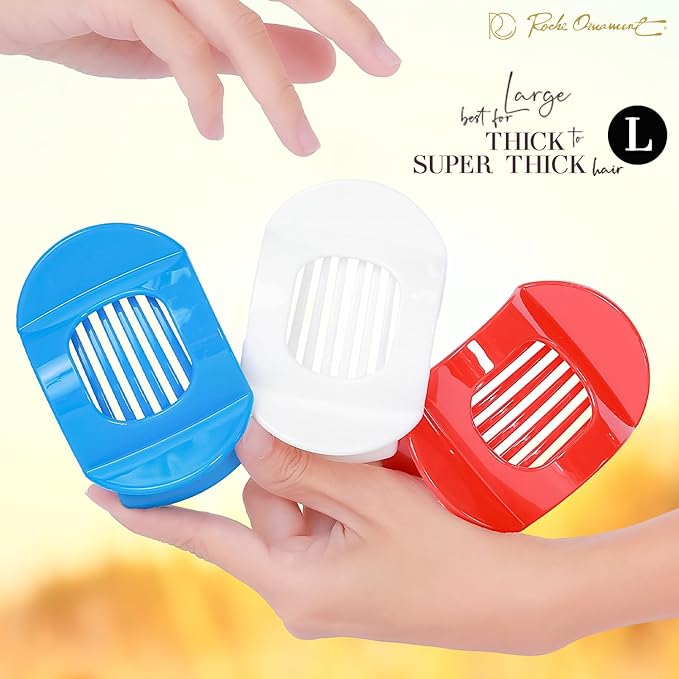 RC ROCHE 6 Pcs Flat Claw Hair Clips for Women Thick Hair French Round Duckbill Square Secure Strong Hold Grip Clamps Barrettes Curved No Slip No Crease Styling Cute Jumbo XL, Large Limited Edition